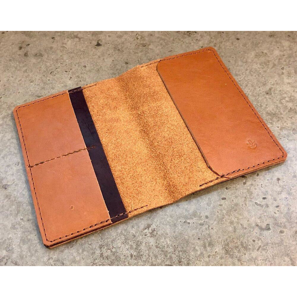 Leather Passport Wallet, in brown with dark brown pocket accent