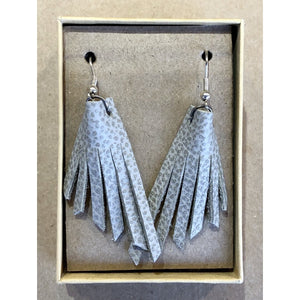Leather Fringe Earrings in Spotted Off White