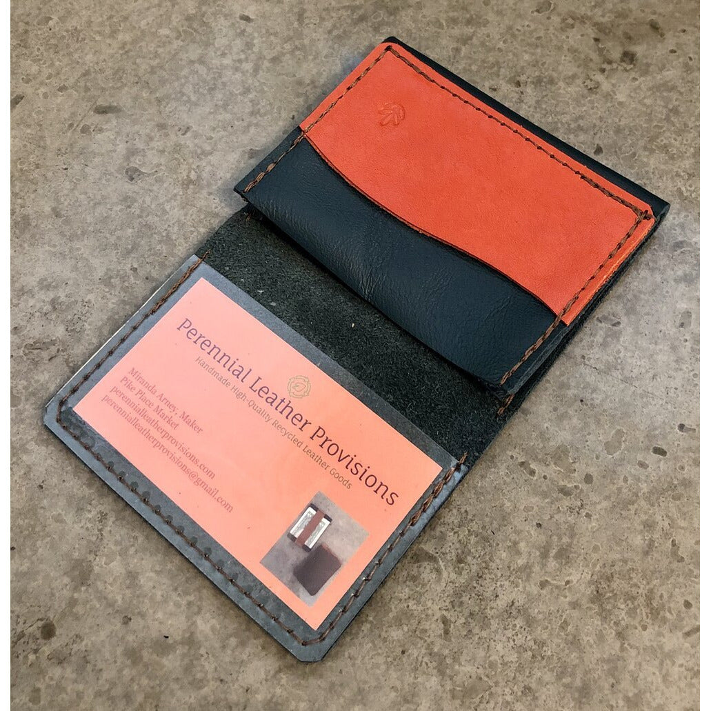 Leather Flip Pouch, shiny teal with bright orange pocket