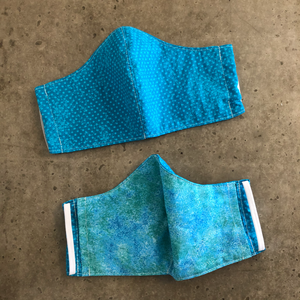 Fabric Face Mask in Turquoise Polka Dots, inside and outside view