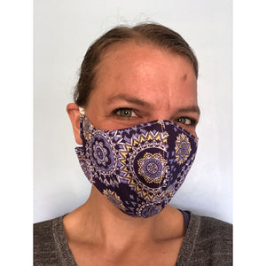 Purple Mandala Face Mask, on a face, right side