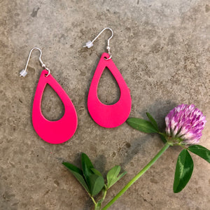 Hot Pink Teardrop Loop Leather Earrings
