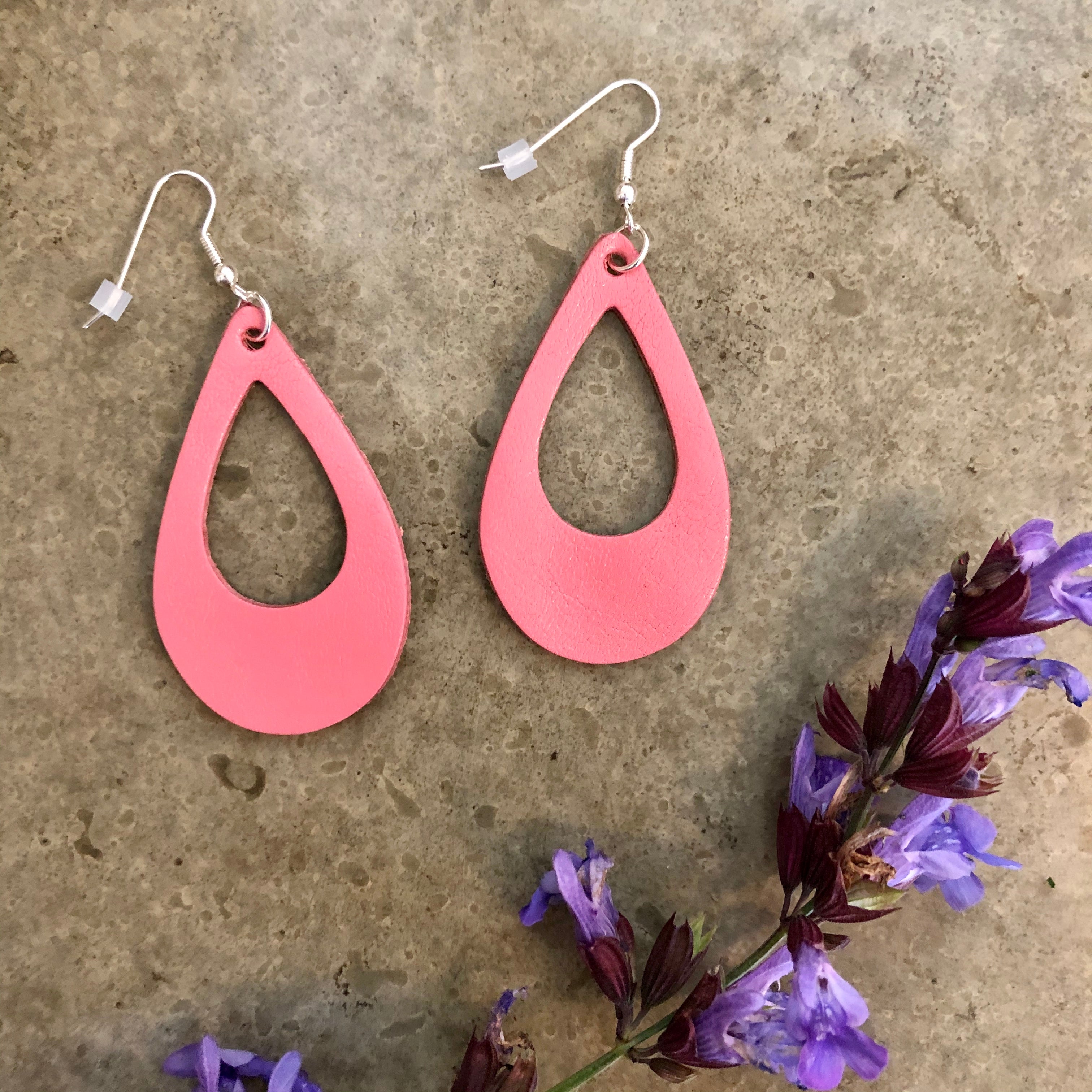 Bubblegum Pink Teardrop Loop Leather Earrings