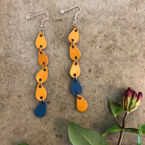 5 Teardrop Dangle Leather Earrings in Yellow and Turquoise
