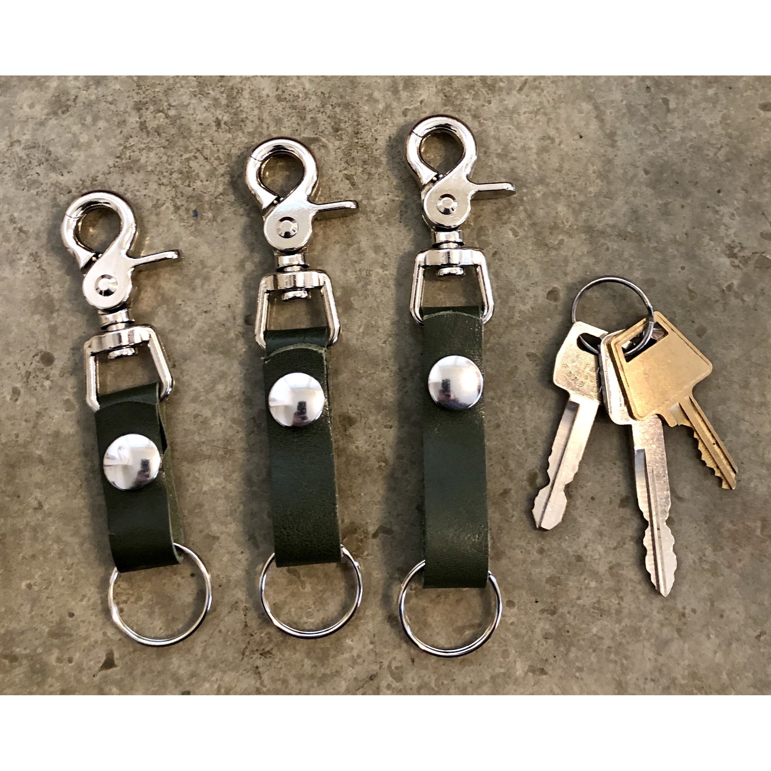 Leather Key Chain in Forest Green: short, medium, and long