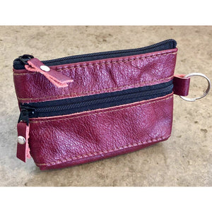 Red 2 zipper Leather Pouch