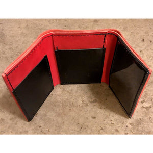 Leather Trifold Wallet in red with black pockets