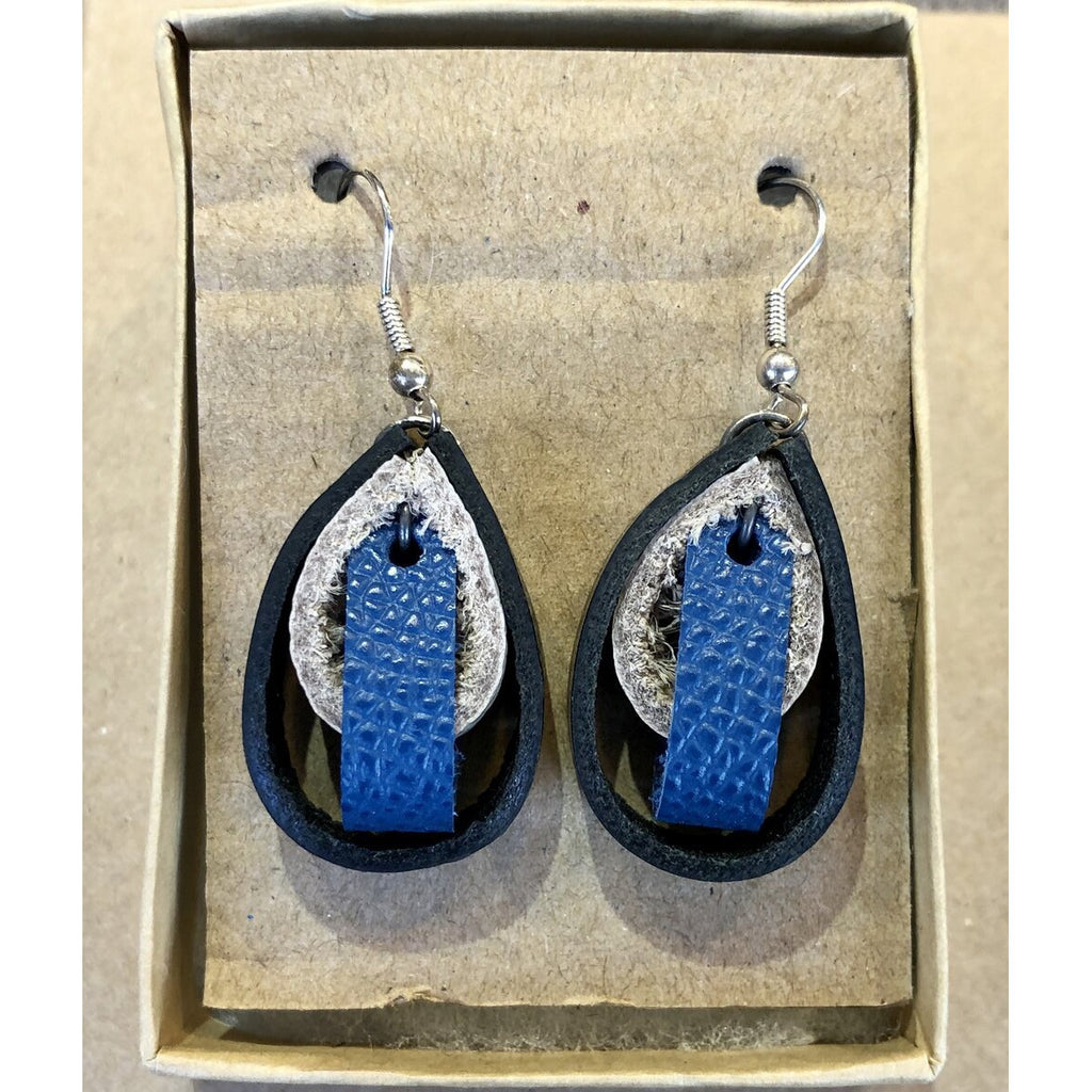 Leather Loop Earrings, Turquoise and Black