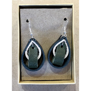 Leather Loop Earrings, Forest Green and Black