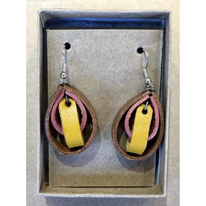 Leather Loop Earrings in yellow, pink, and brown
