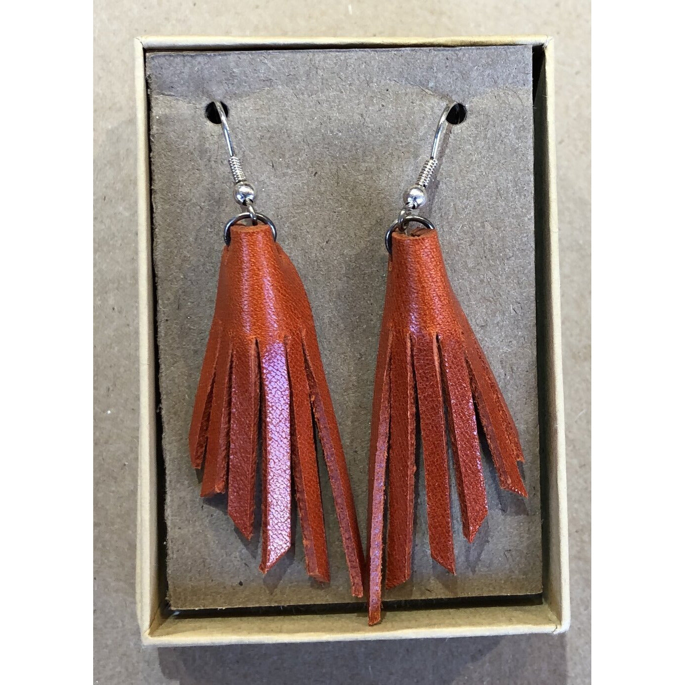 Orange Leather Fringe Earrings