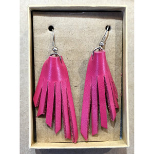 Hot Pink Leather Fringe Earrings