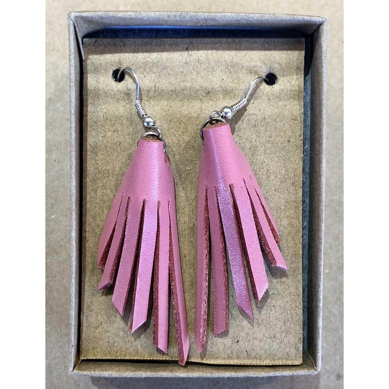 Leather Fringe Earrings in Bubblegum Pink