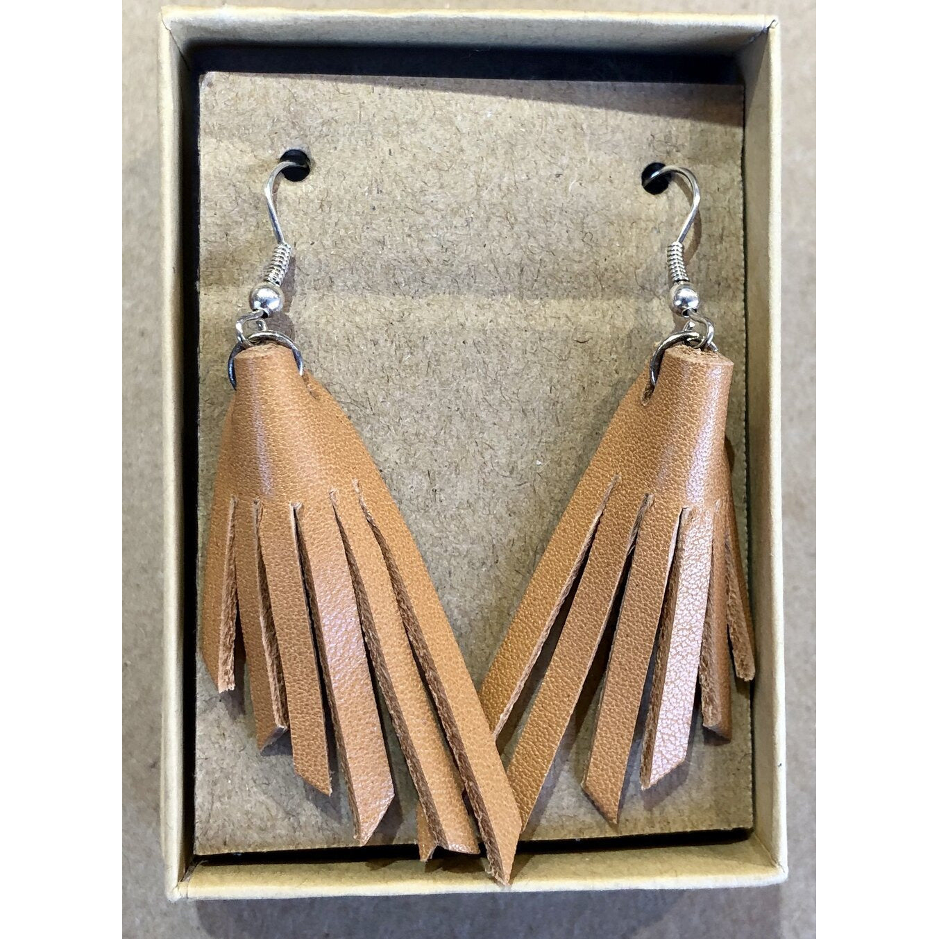 Leather Fringe Earrings in Light Tan