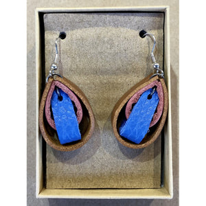 Leather Loop Earrings in bright blue, pink, and brown