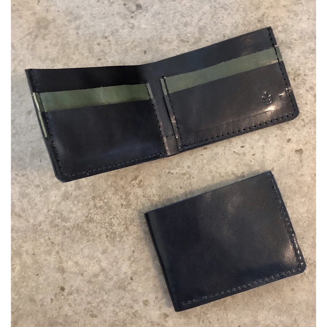 Classic Leather Billfold in black and forest green
