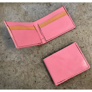 Classic Leather Billfold in bubblegum pink and light brown