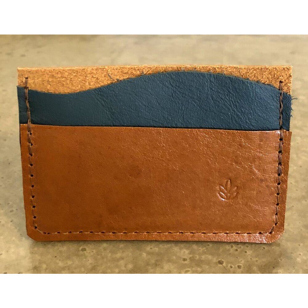 Minimalist 3 Pocket Leather Wallet in brown and teal