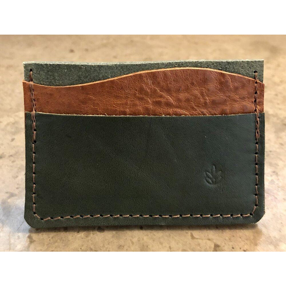 Minimalist 3 Pocket Leather Wallet in forest green and brown