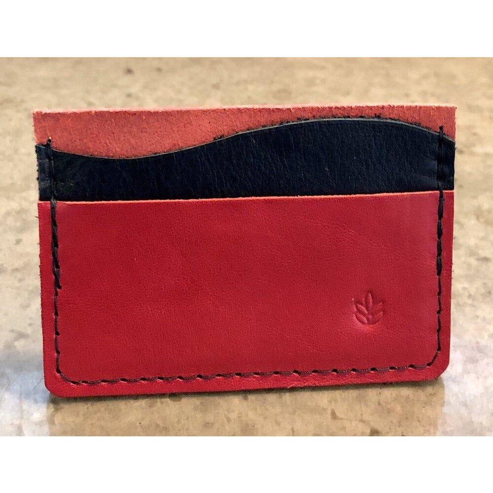 Minimalist 3 Pocket Leather Wallet in red and black
