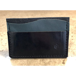 Minimalist 3 Pocket Leather Wallet in black and teal