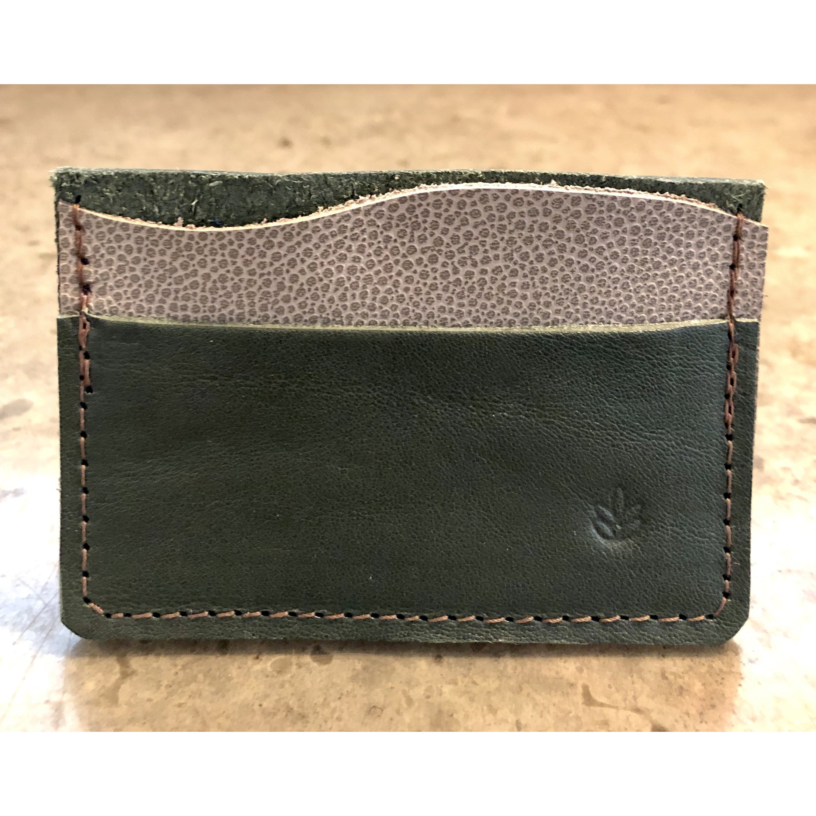 Minimalist 3 Pocket Leather Wallet in forest green and spotted off white