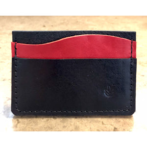Minimalist 3 Pocket Leather Wallet in black and red