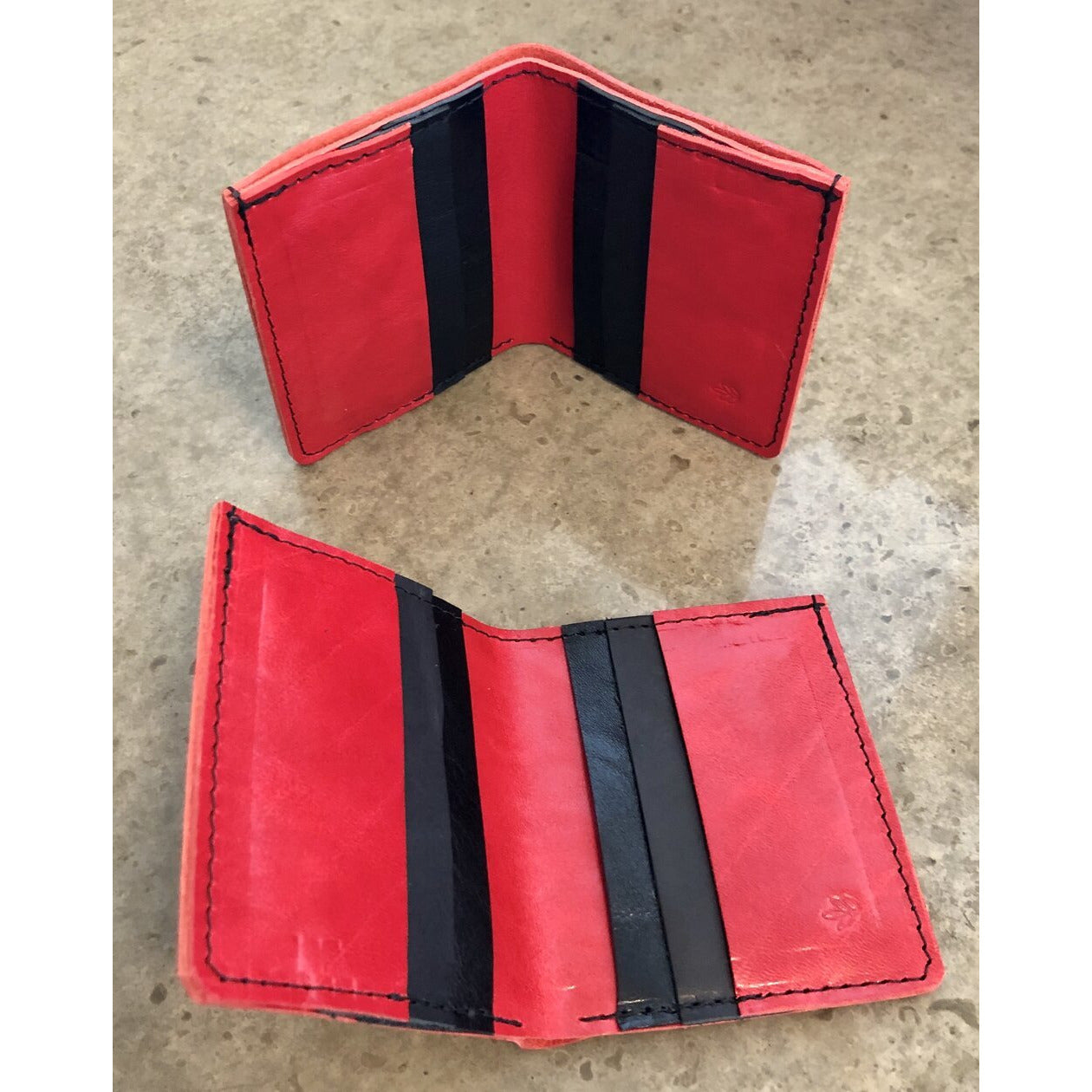 6 Pocket Leather Billfold in Red and Black