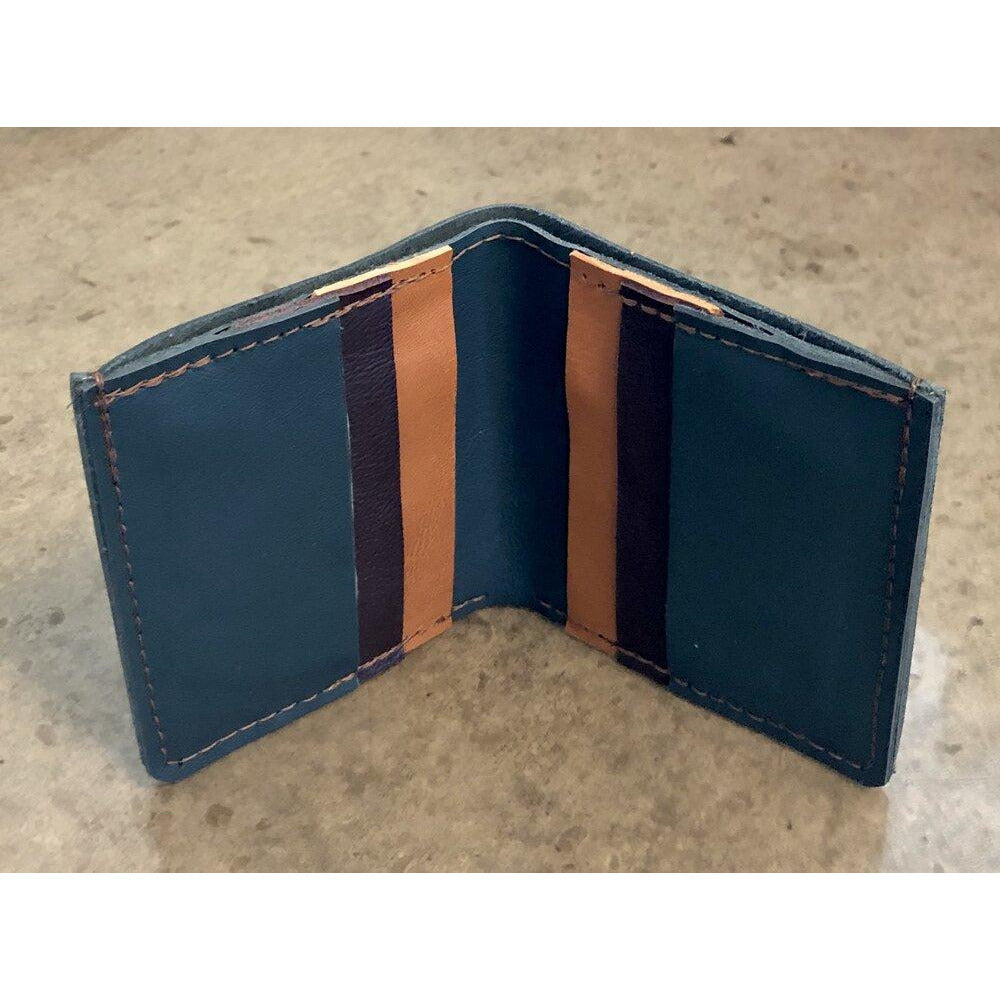 6 Pocket Leather Billfold in teal green and brown