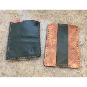 Leather Minimalist Business Card Holder in Forest Green and Tan