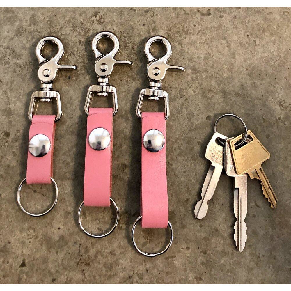 The Perfect Leather Belt Loop Key Chain, in bubblegum pink, short, medium, and long
