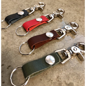 The Perfect Leather Belt Loop Key Chain, in black, red, dark brown, and forest green